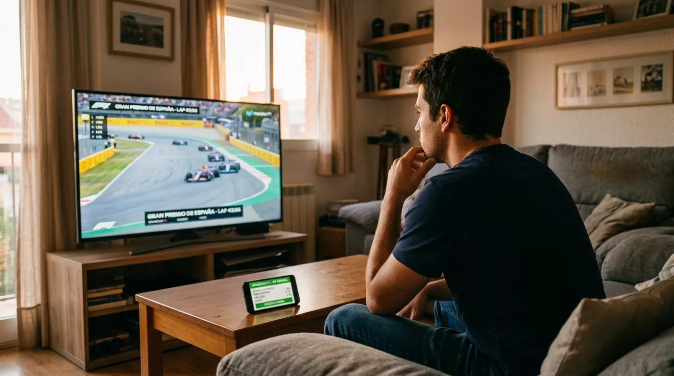 Persona analizando estadísticas de carreras de F1 en ordenador portátil para apostar